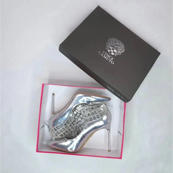 NIB Vince Camuto Silver Metallic Crystal Heels sz 9M/40 - Picture 10 of 10